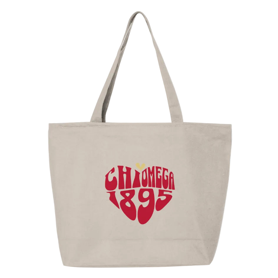 Chi Omega Heart Zippered Tote Bag