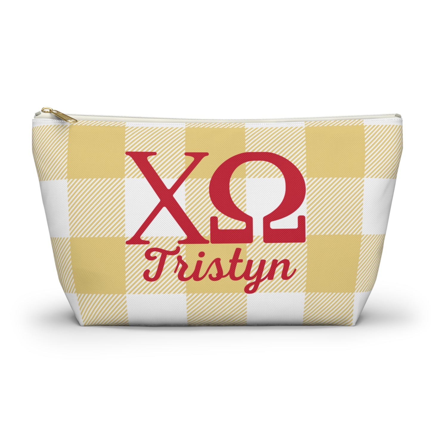 Chi Omega Personalized Checkered Makeup Bag - Ivy Society