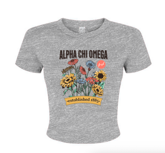 Alpha Chi Omega Vintage Flower Baby Tee - Ivy Society
