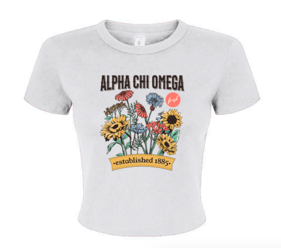 Alpha Chi Omega Vintage Flower Baby Tee - Ivy Society