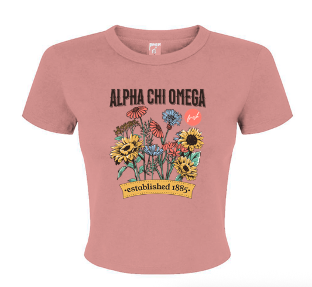 Alpha Chi Omega Vintage Flower Baby Tee - Ivy Society