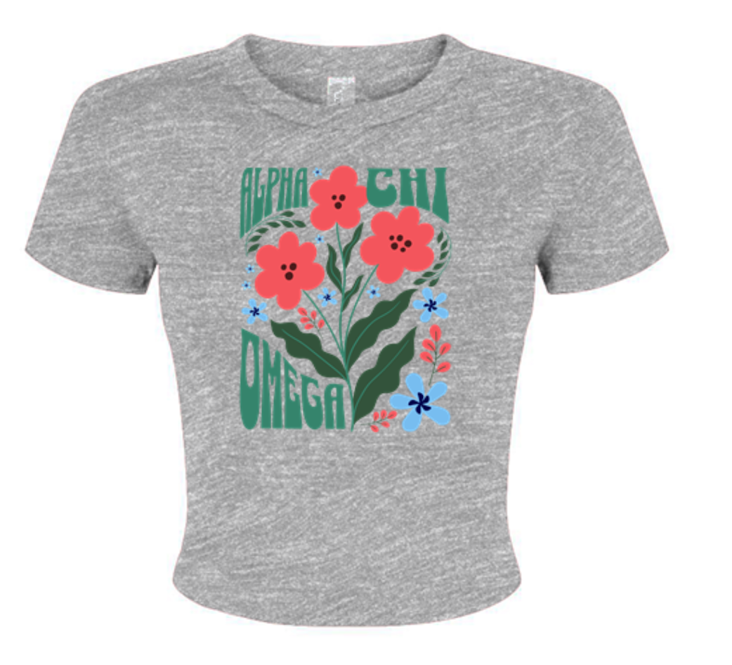 Alpha Chi Omega Groovy Flower Baby Tee - Ivy Society