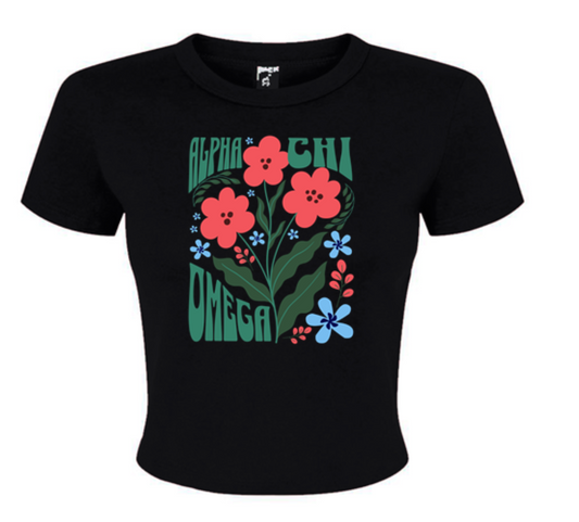 Alpha Chi Omega Groovy Flower Baby Tee - Ivy Society