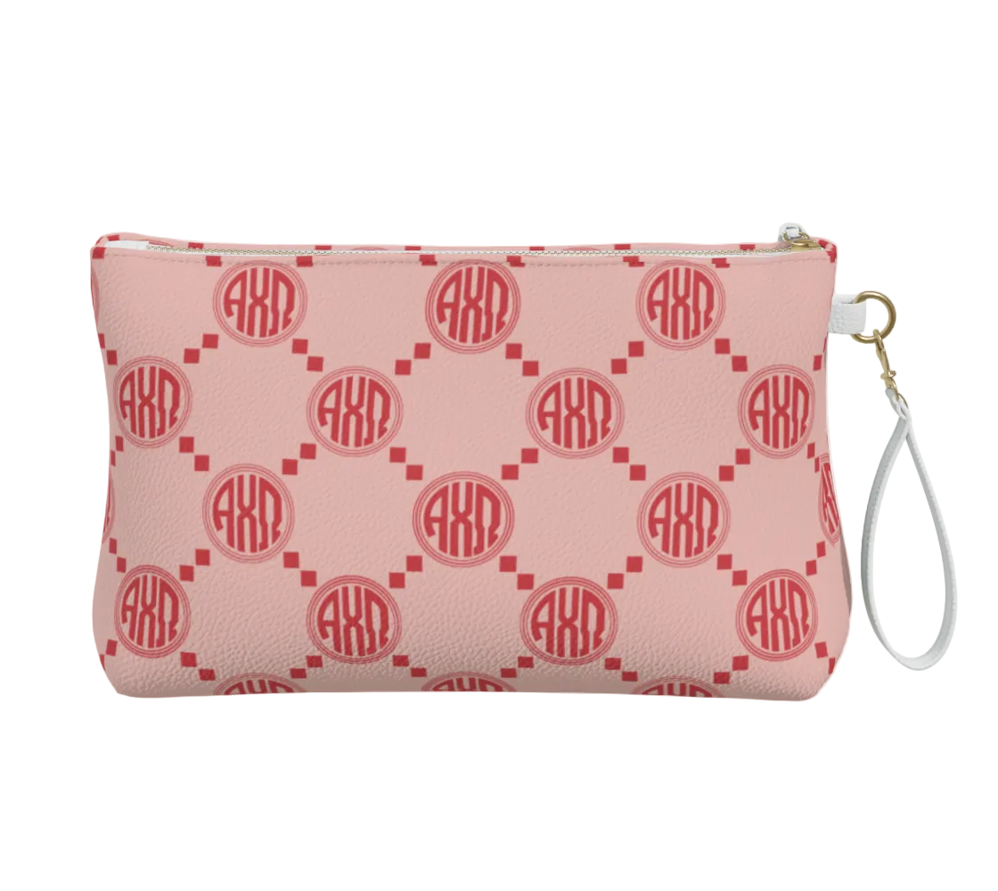 Alpha Chi Omega Monogram Print Vegan Leather Makeup Bag - Ivy Society
