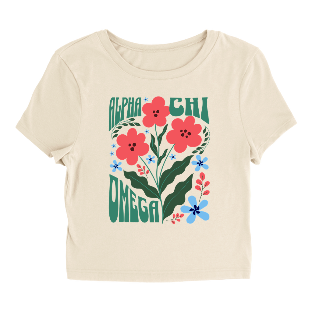 Alpha Chi Omega Groovy Flower Baby Tee - Ivy Society