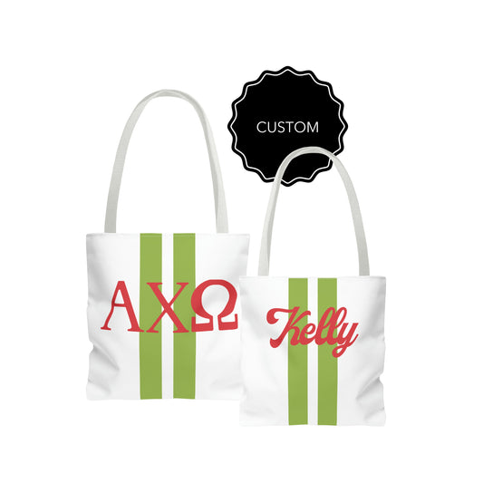 Alpha Chi Omega Personalized Stripe Tote Bag - Ivy Society