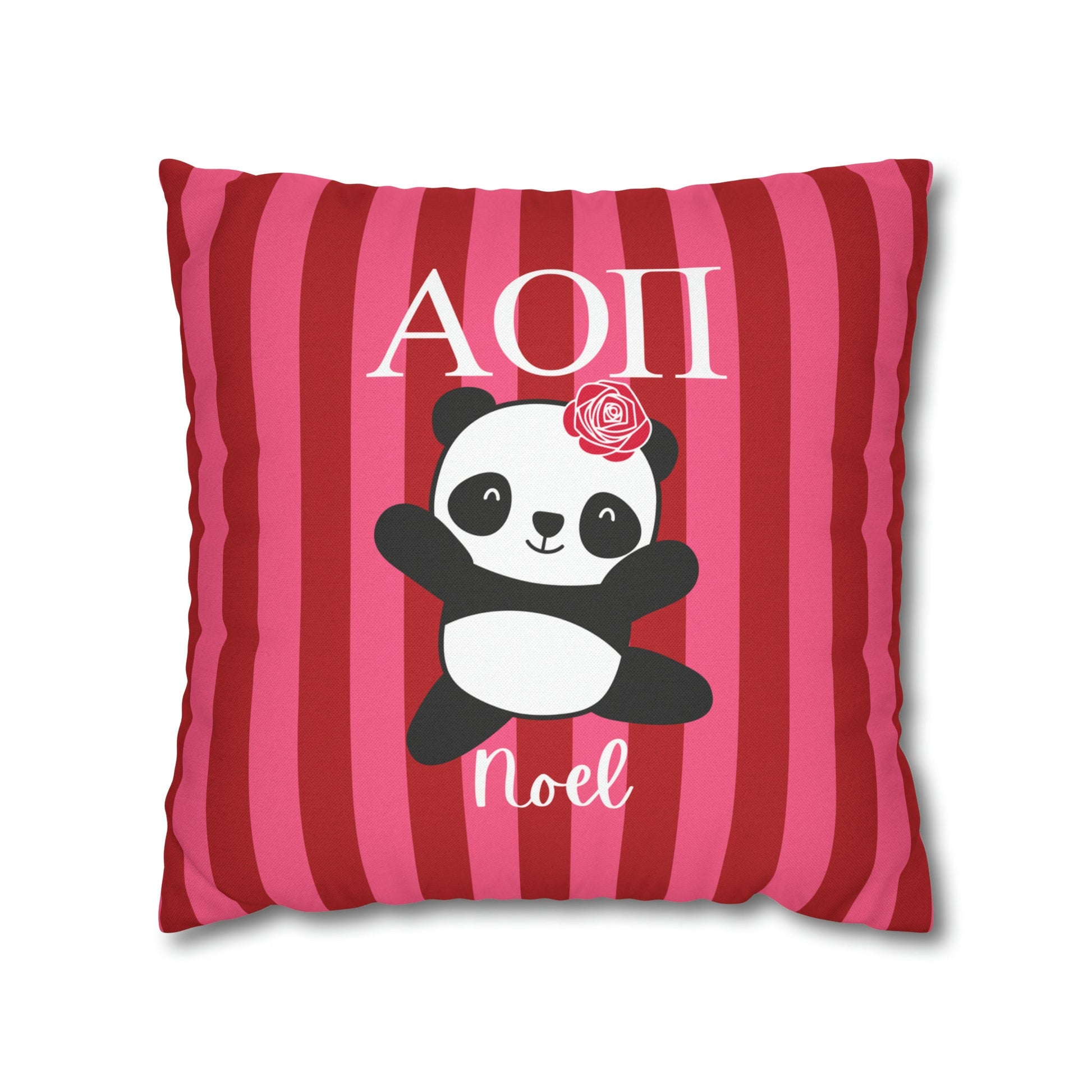 Alpha Omicron Pi Personalized Panda Stripe Pillow Cover - Ivy Society