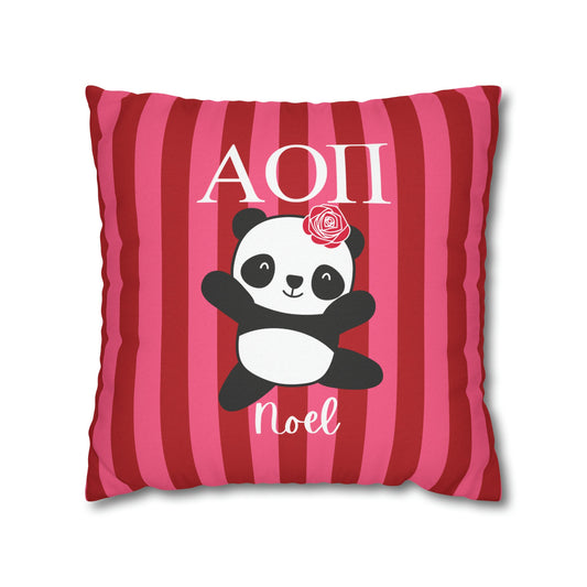 Alpha Omicron Pi Personalized Panda Stripe Pillow Cover - Ivy Society