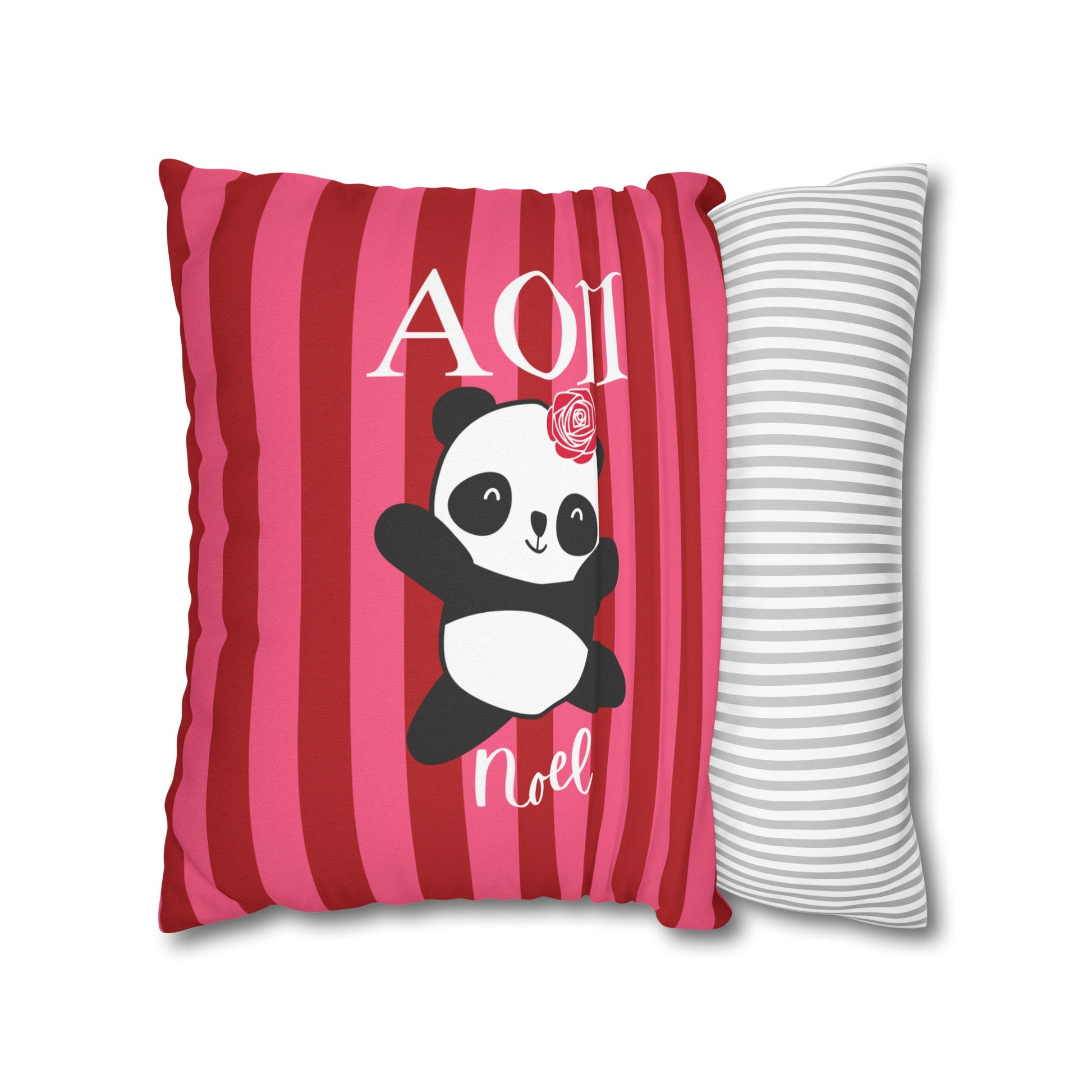 Alpha Omicron Pi Personalized Panda Stripe Pillow Cover - Ivy Society