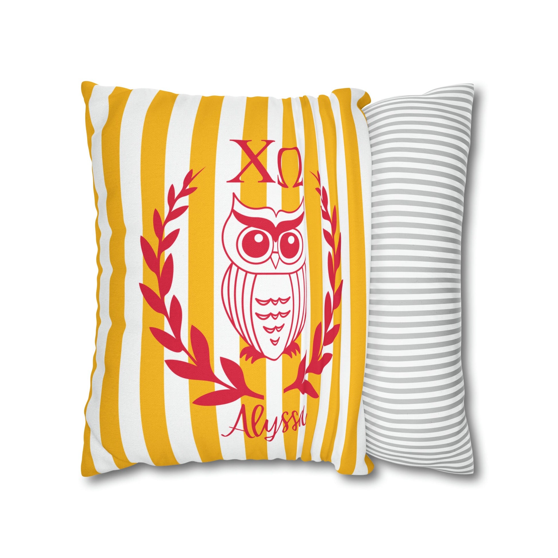 Chi Omega Personalized Owl Pillow Cover - Ivy Society