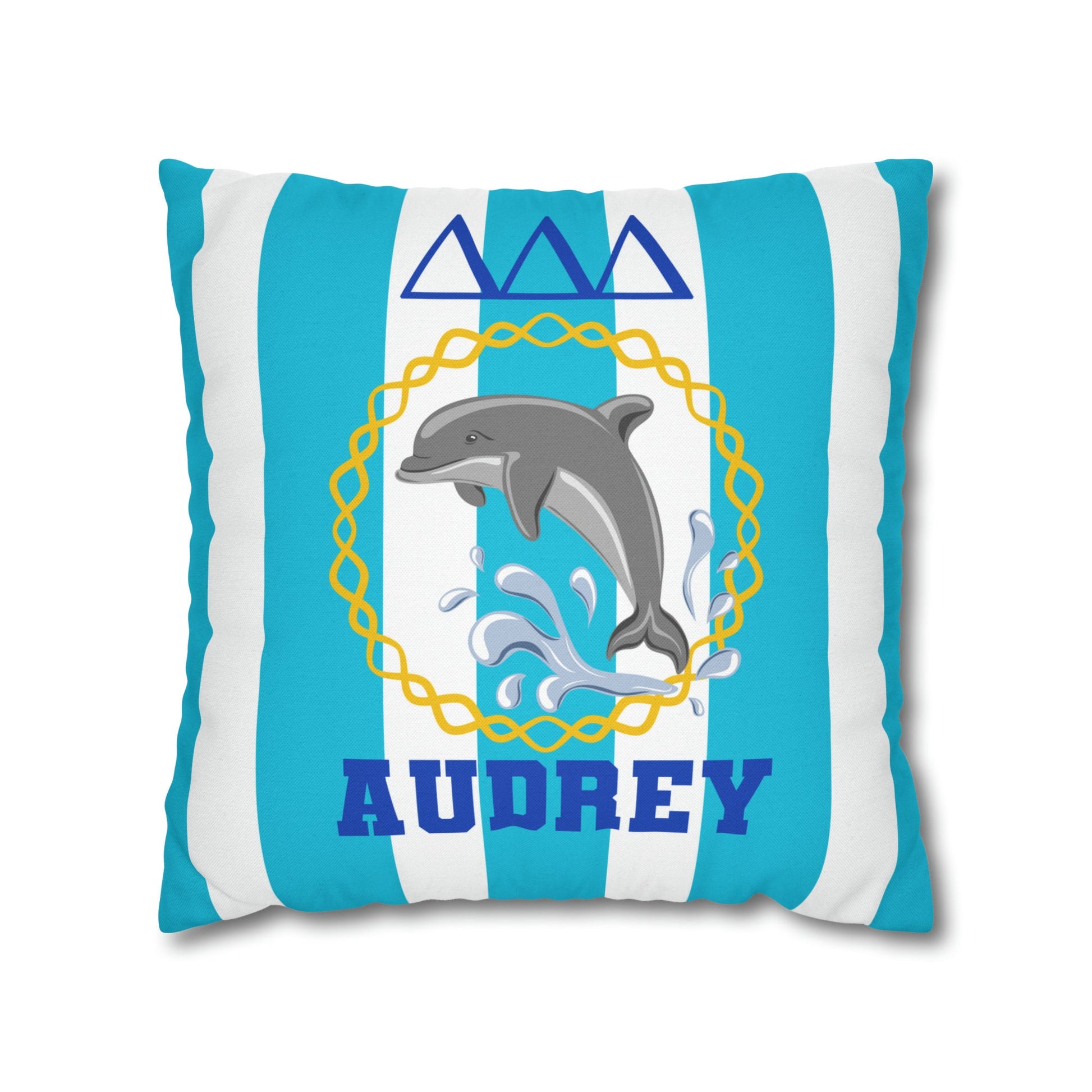 Delta Delta Delta Personalized Dolphin Stripe Pillow Cover - Ivy Society