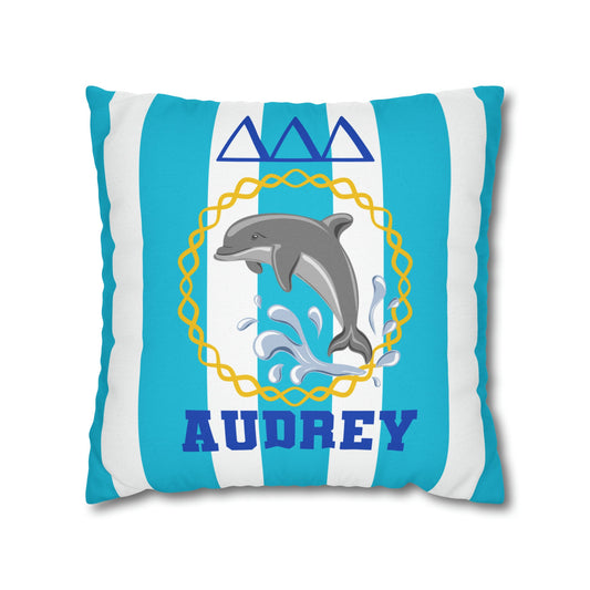 Delta Delta Delta Personalized Dolphin Stripe Pillow Cover - Ivy Society