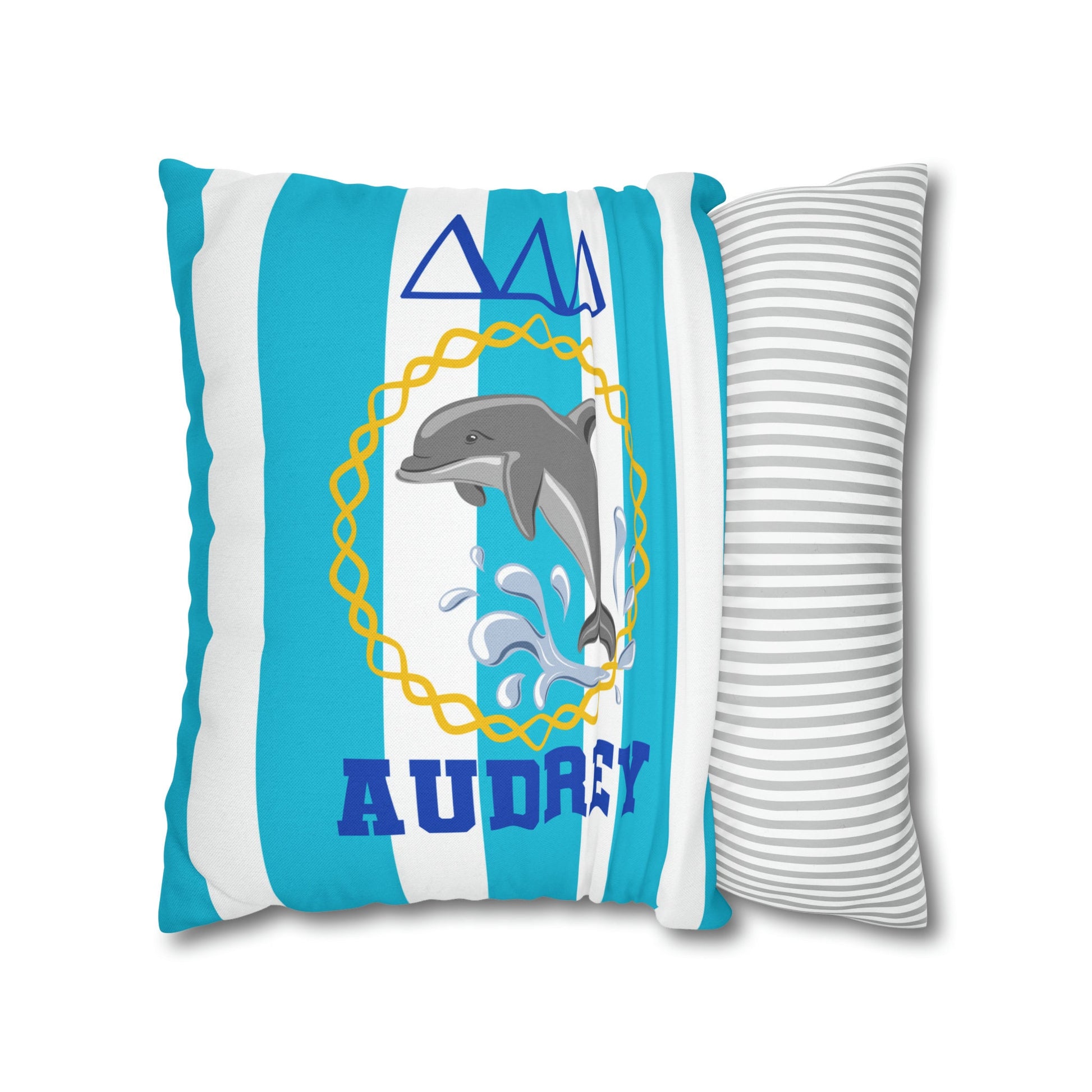 Delta Delta Delta Personalized Dolphin Stripe Pillow Cover - Ivy Society