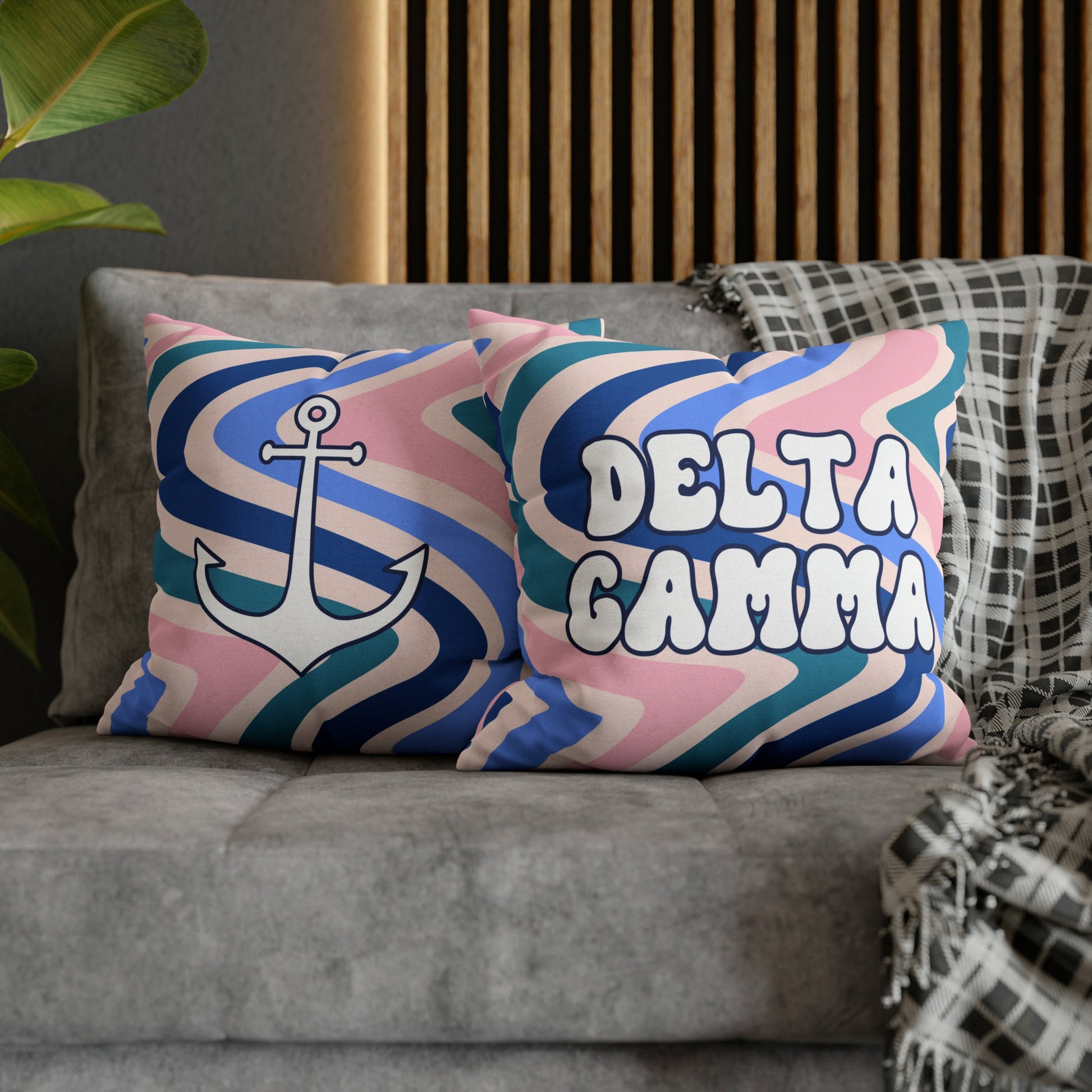 Delta Gamma Wavy Throw Pillow Cover - Ivy Society
