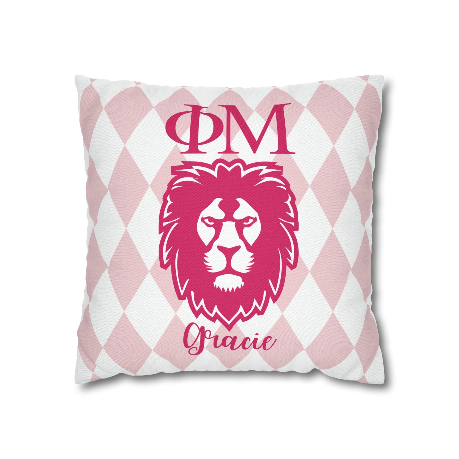 Phi Mu Personalized Lion Pillow Cover - Ivy Society