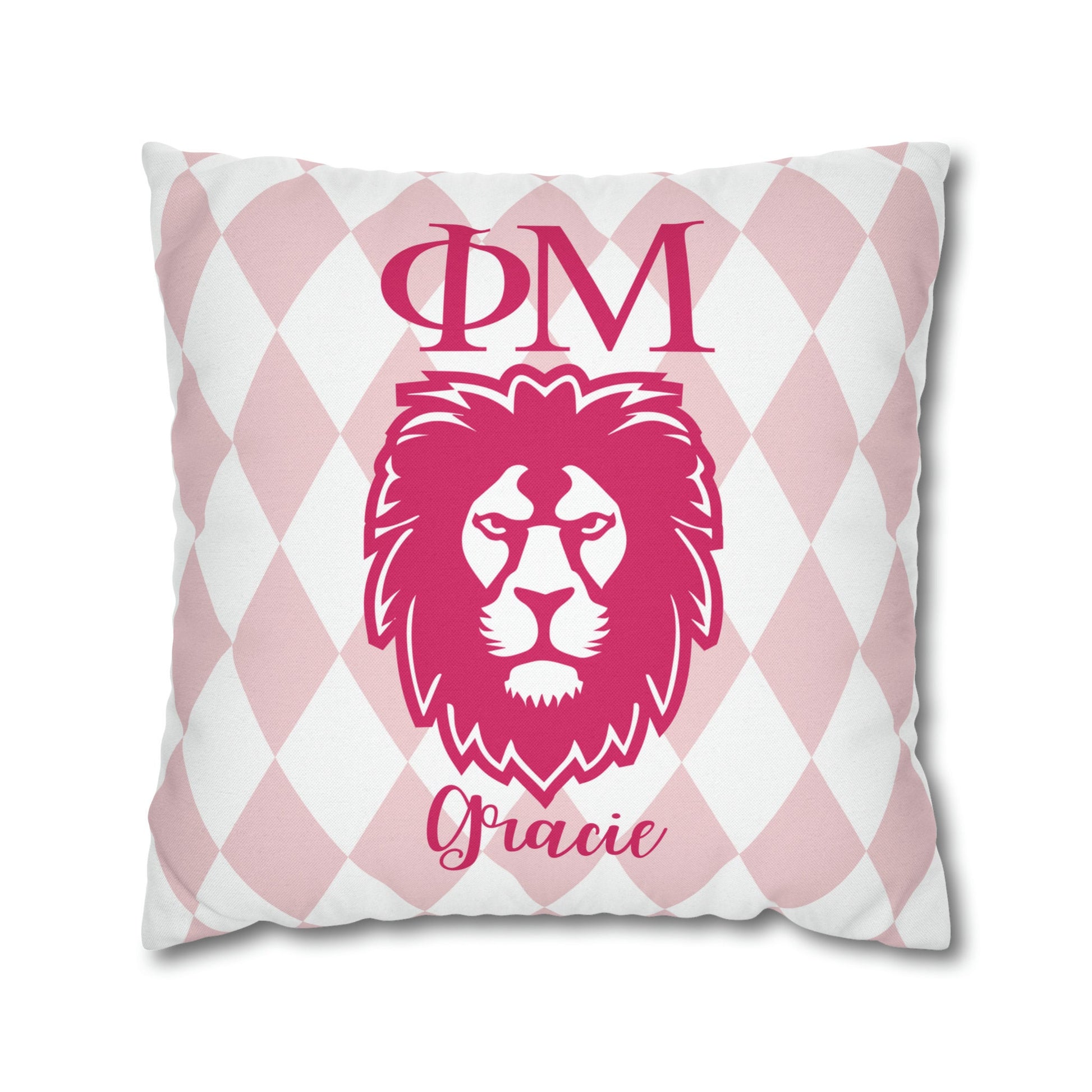 Phi Mu Personalized Lion Pillow Cover - Ivy Society