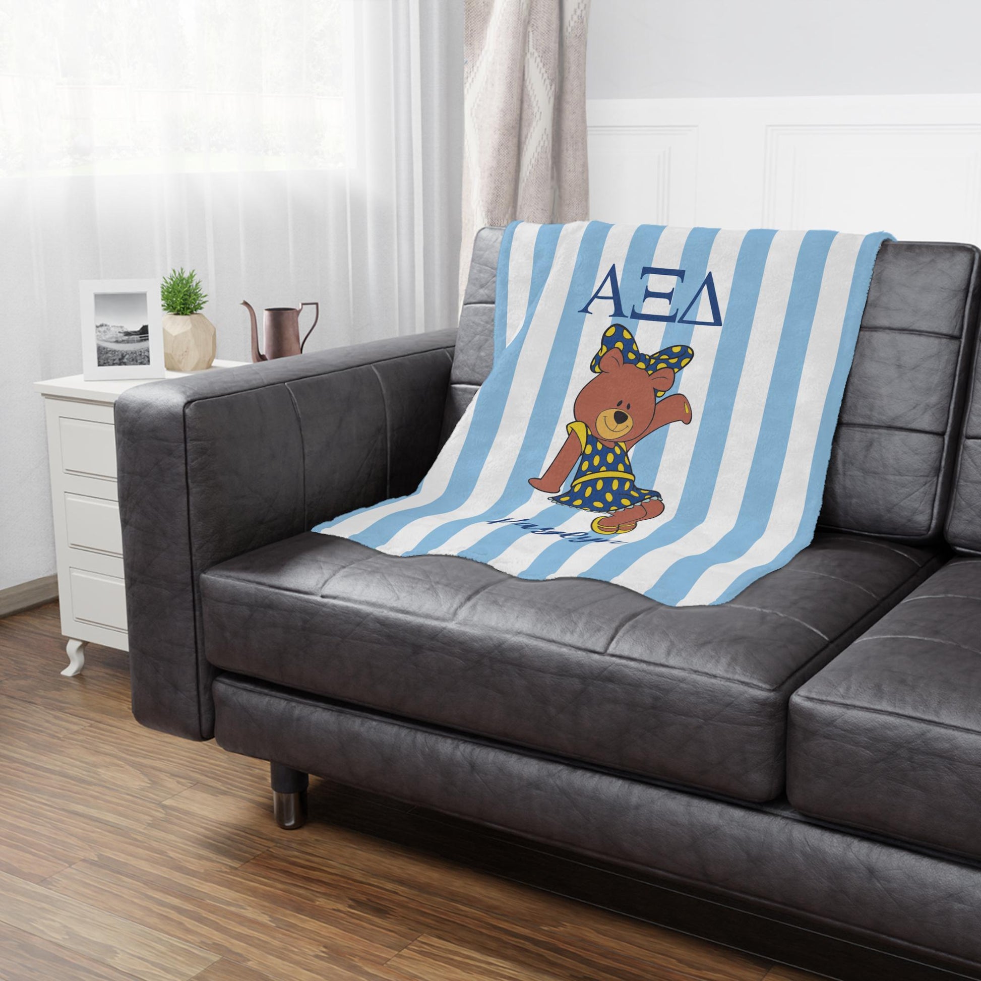 Alpha Xi Delta Personalized Bear Stripe Blanket - Ivy Society