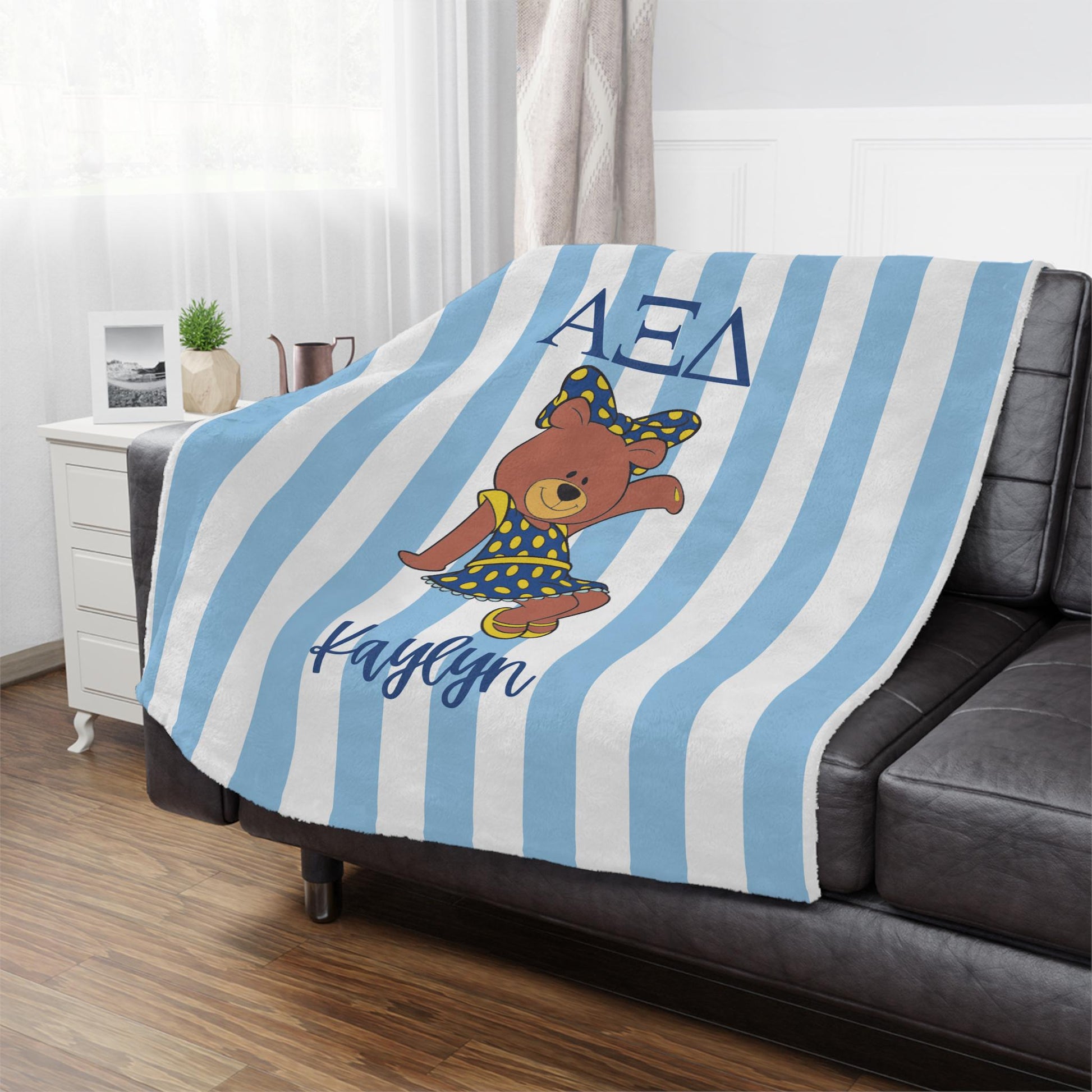 Alpha Xi Delta Personalized Bear Stripe Blanket - Ivy Society