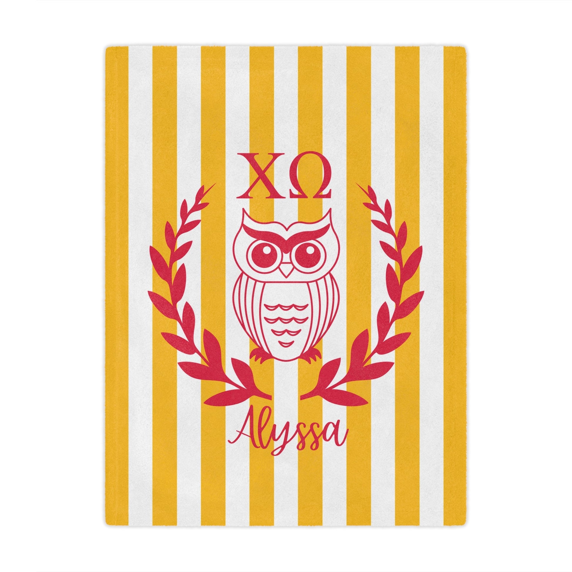 Chi Omega Personalized Owl Stripe Blanket - Ivy Society