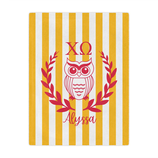 Chi Omega Personalized Owl Stripe Blanket - Ivy Society