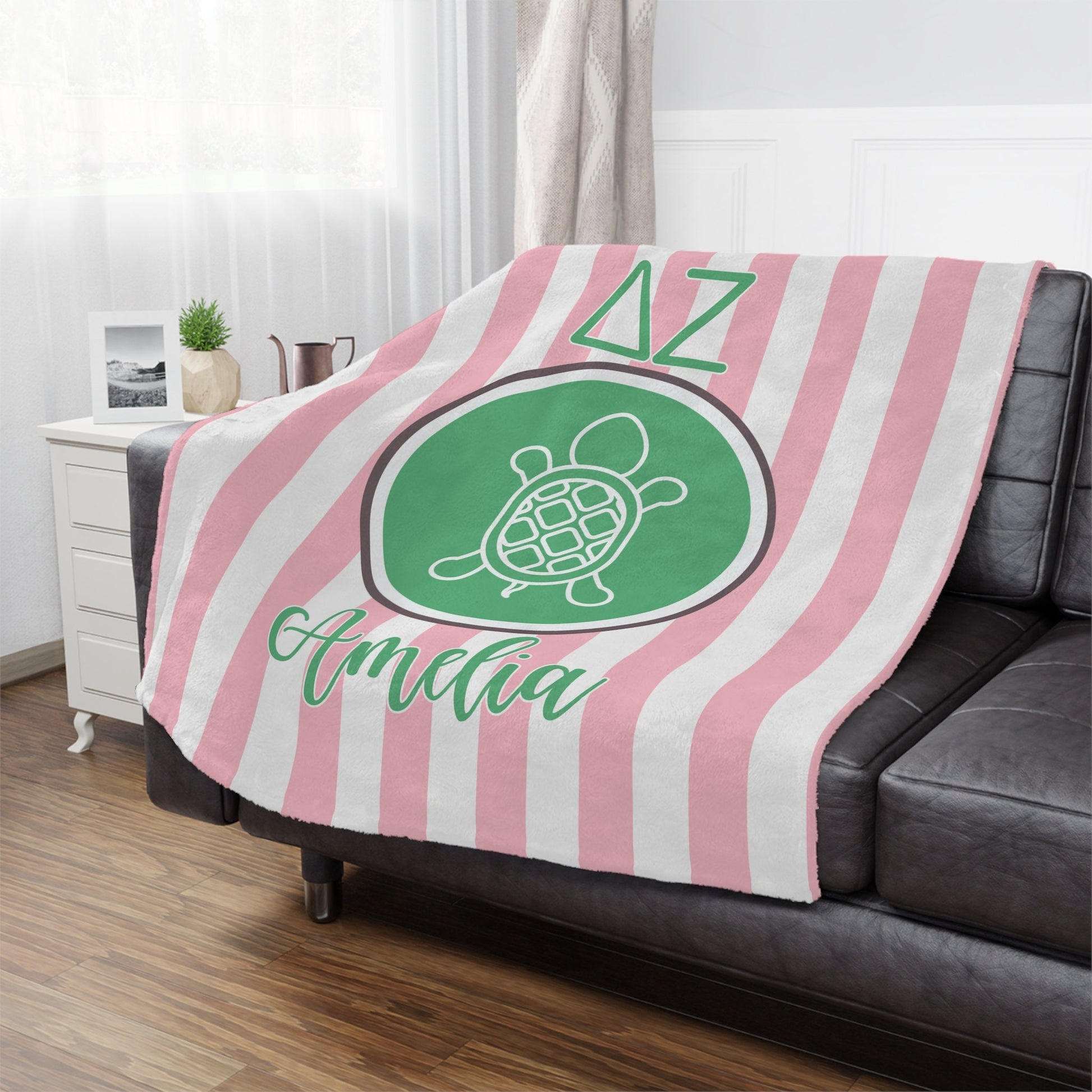 Delta Zeta Personalized Turtle Stripe Blanket - Ivy Society