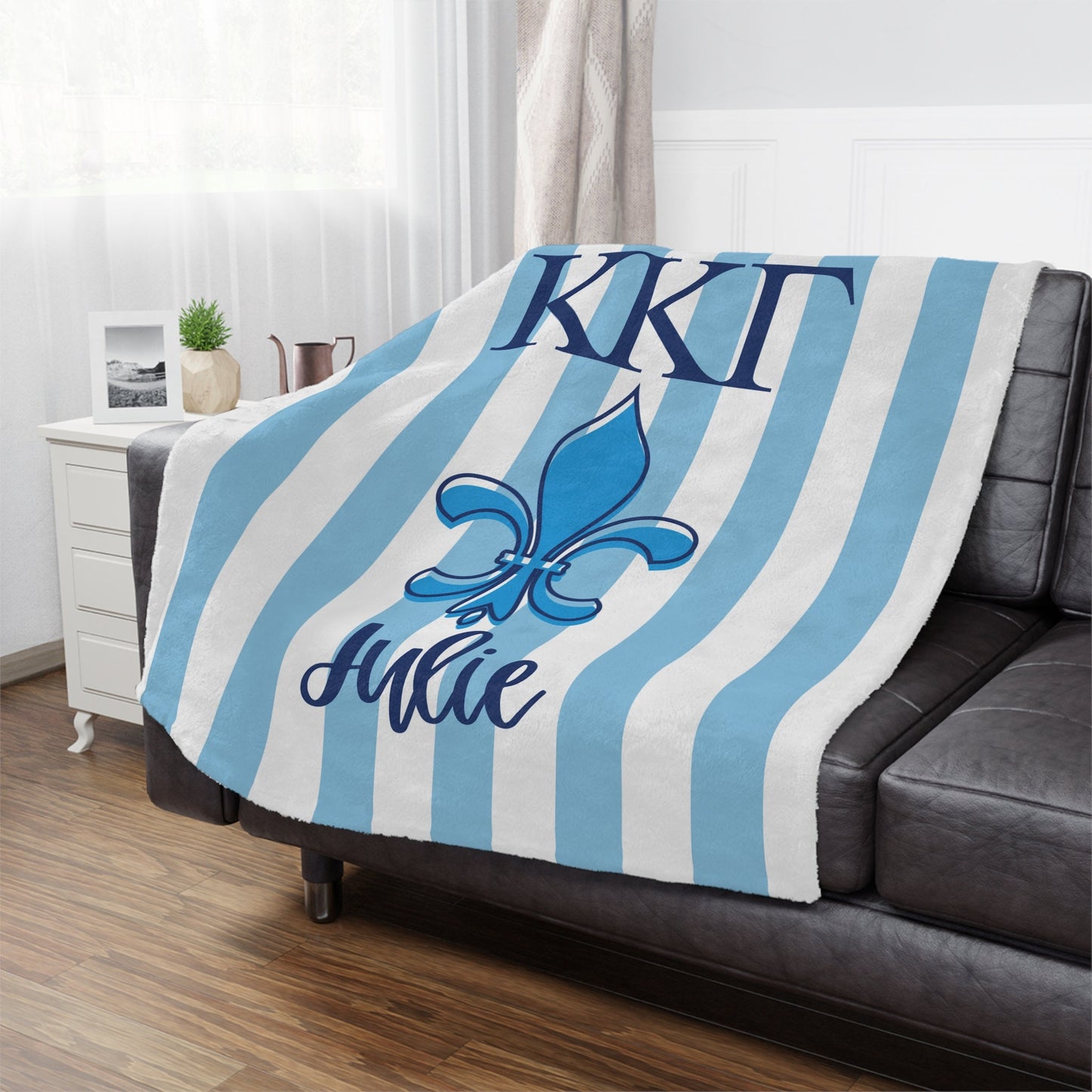 Kappa Kappa Gamma Personalized Fleur Dis Lis Stripe Blanket - Ivy Society