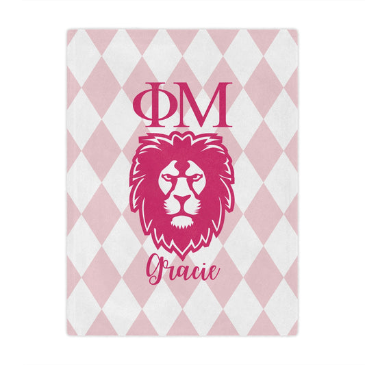 Phi Mu Personalized Pink Lion Blanket - Ivy Society