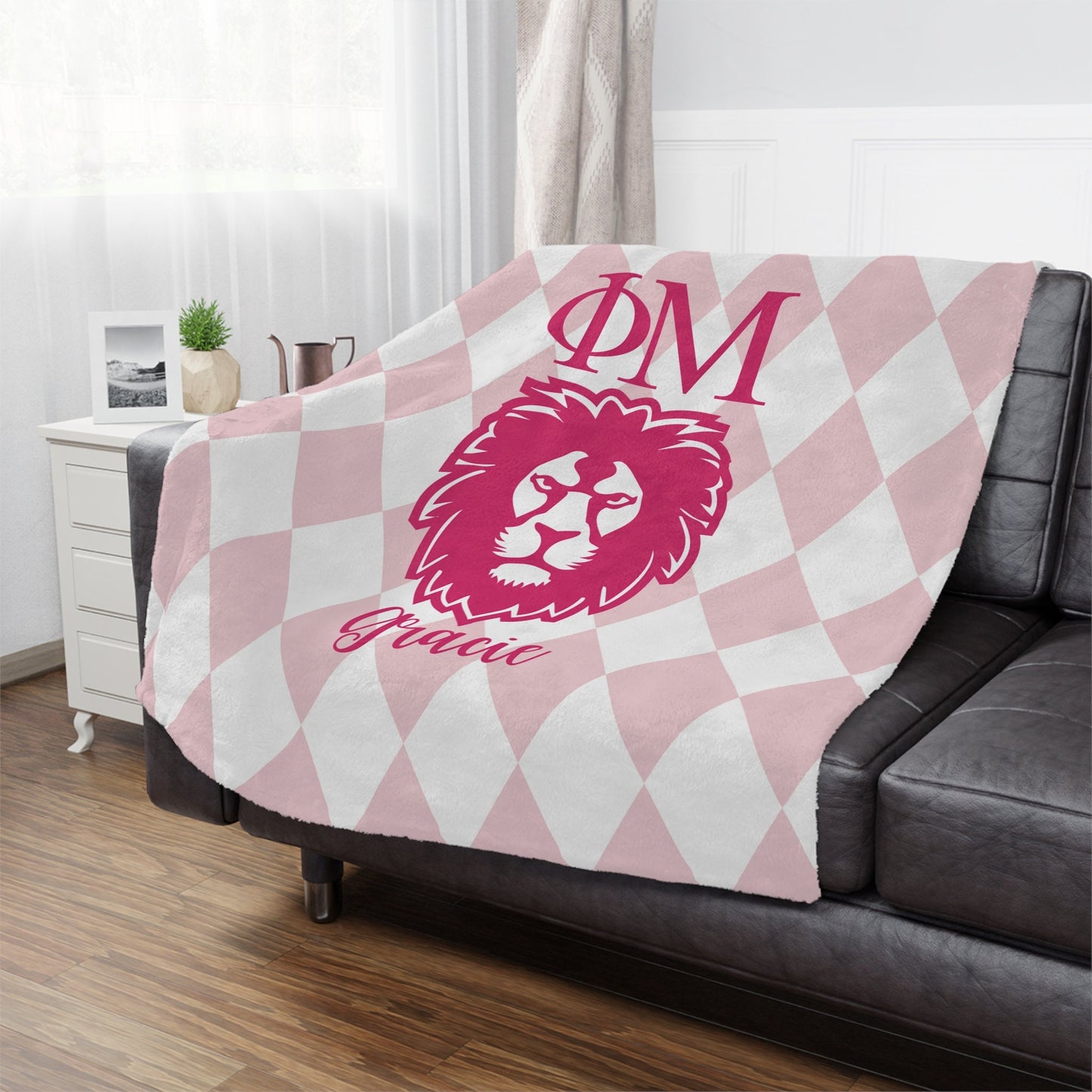 Phi Mu Personalized Pink Lion Blanket - Ivy Society