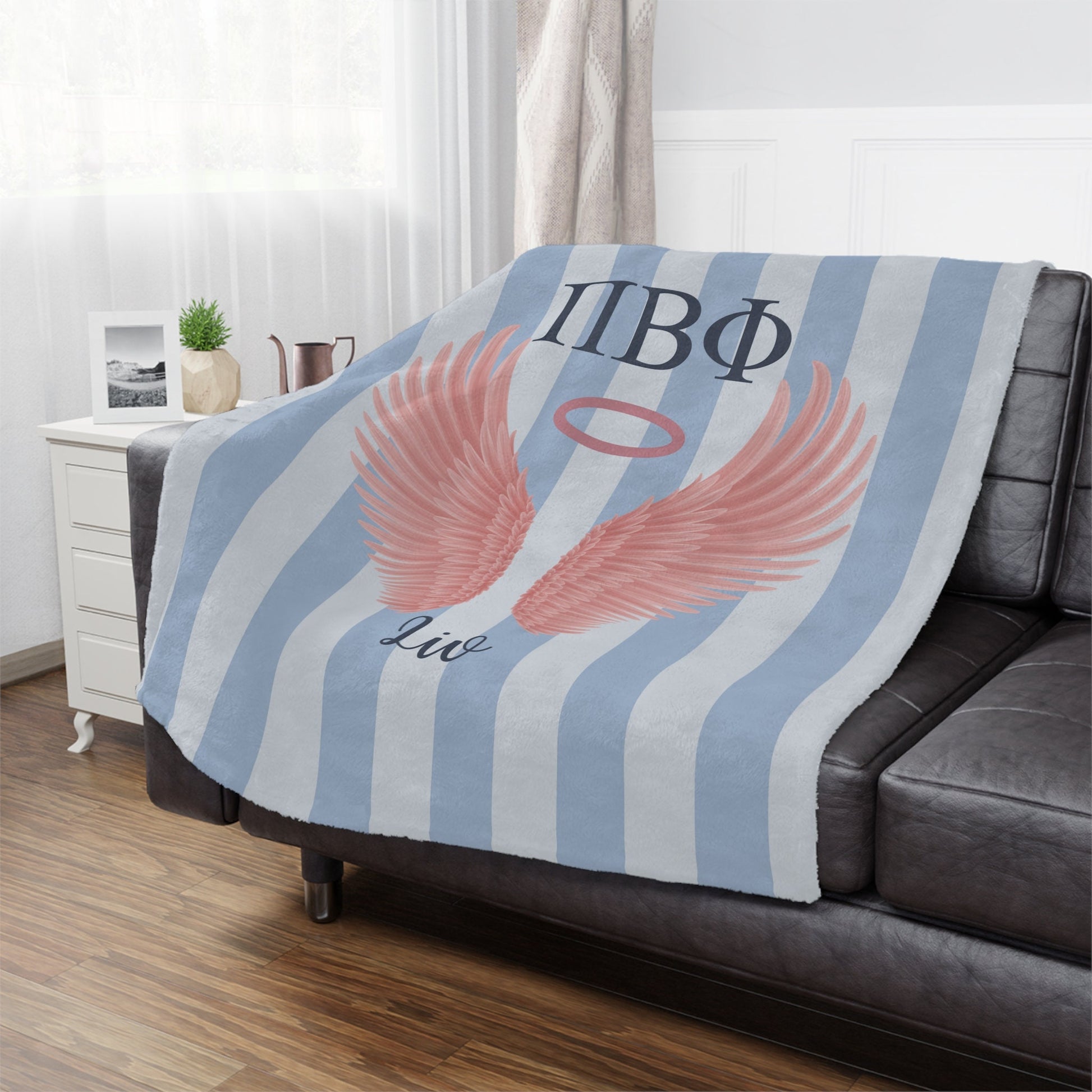 Pi Beta Phi Personalized Pink Angel Wings Blanket - Ivy Society