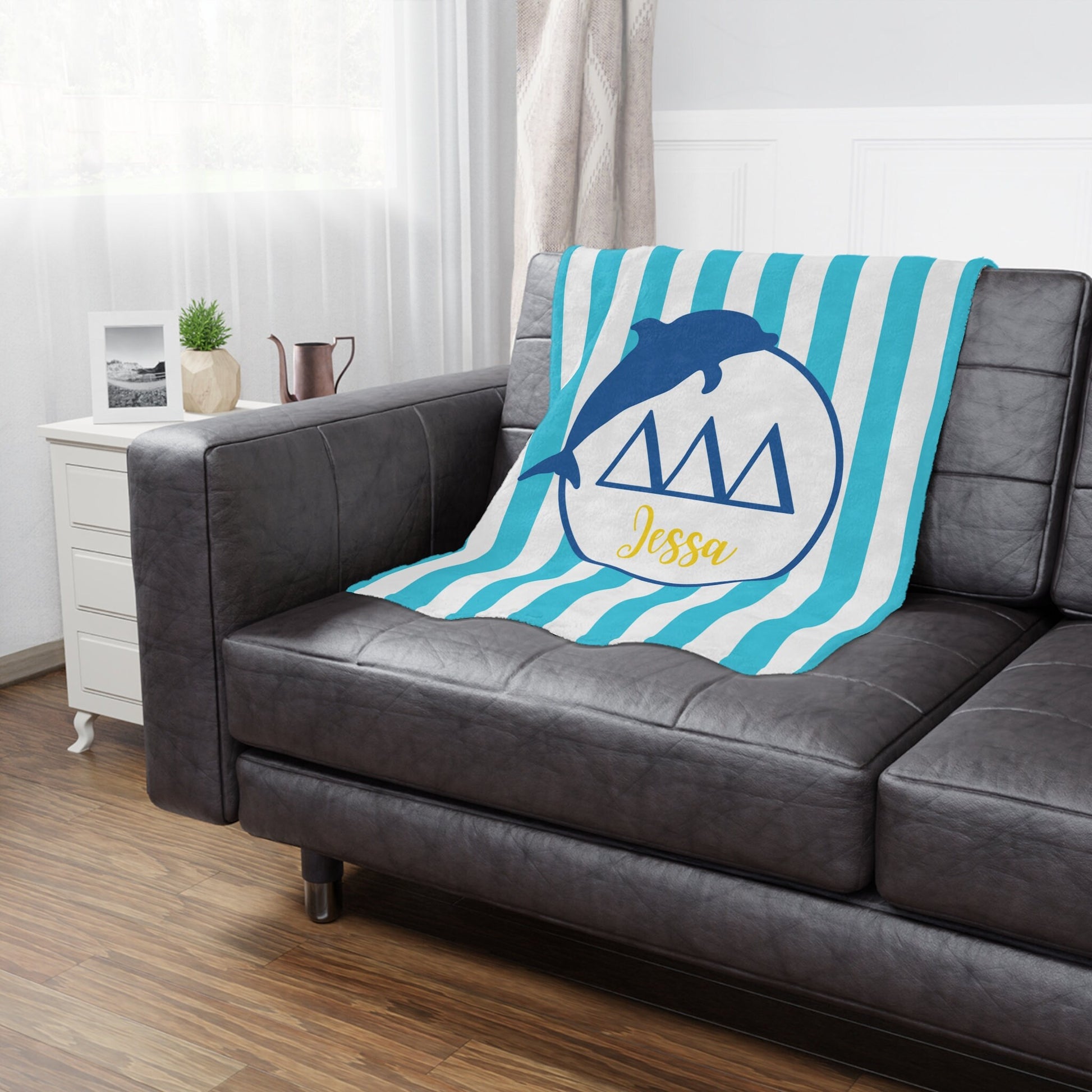 Tri Delta Personalized Dolphin Stripe Blanket - Ivy Society