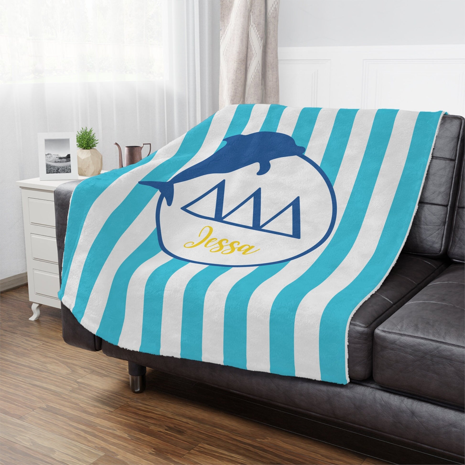 Tri Delta Personalized Dolphin Stripe Blanket - Ivy Society