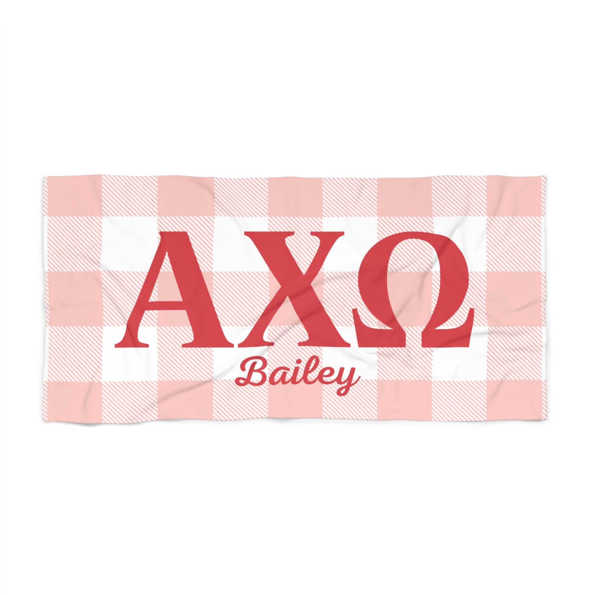 Alpha Chi Omega Personalized Checkered Beach Towel - Ivy Society
