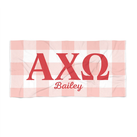 Alpha Chi Omega Personalized Checkered Beach Towel - Ivy Society