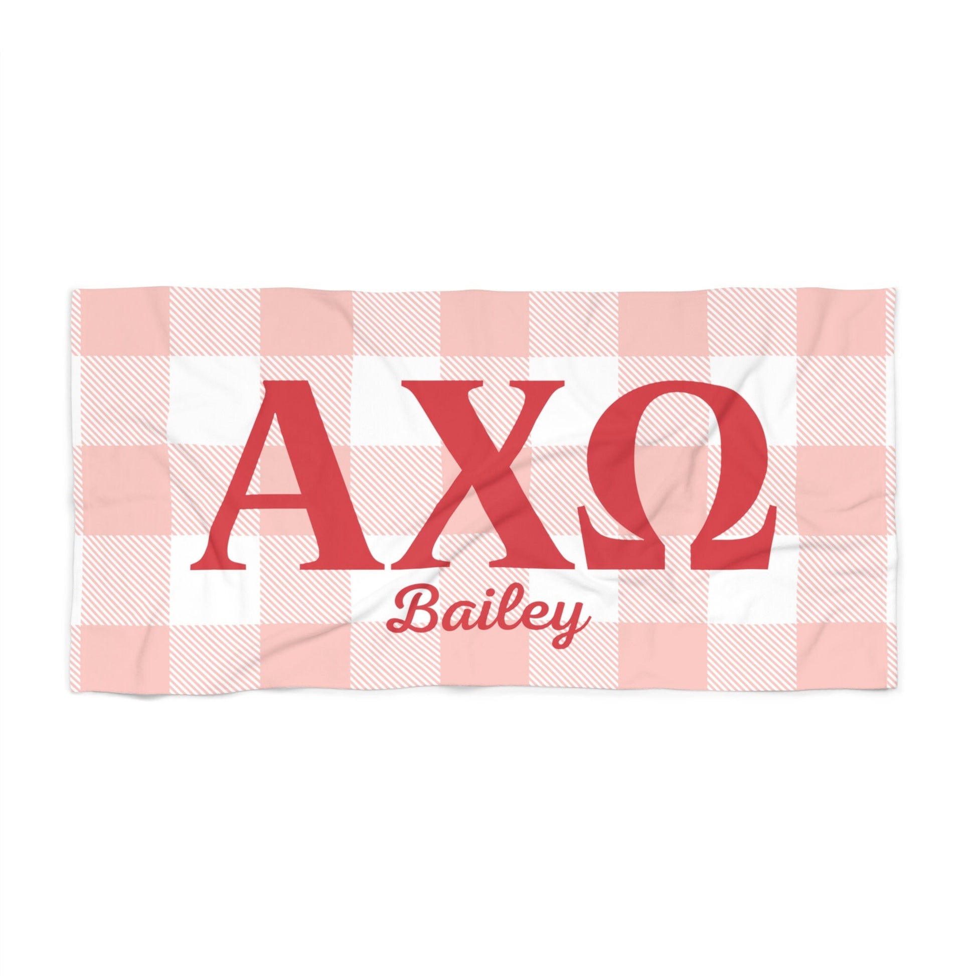 Alpha Chi Omega Personalized Checkered Beach Towel - Ivy Society