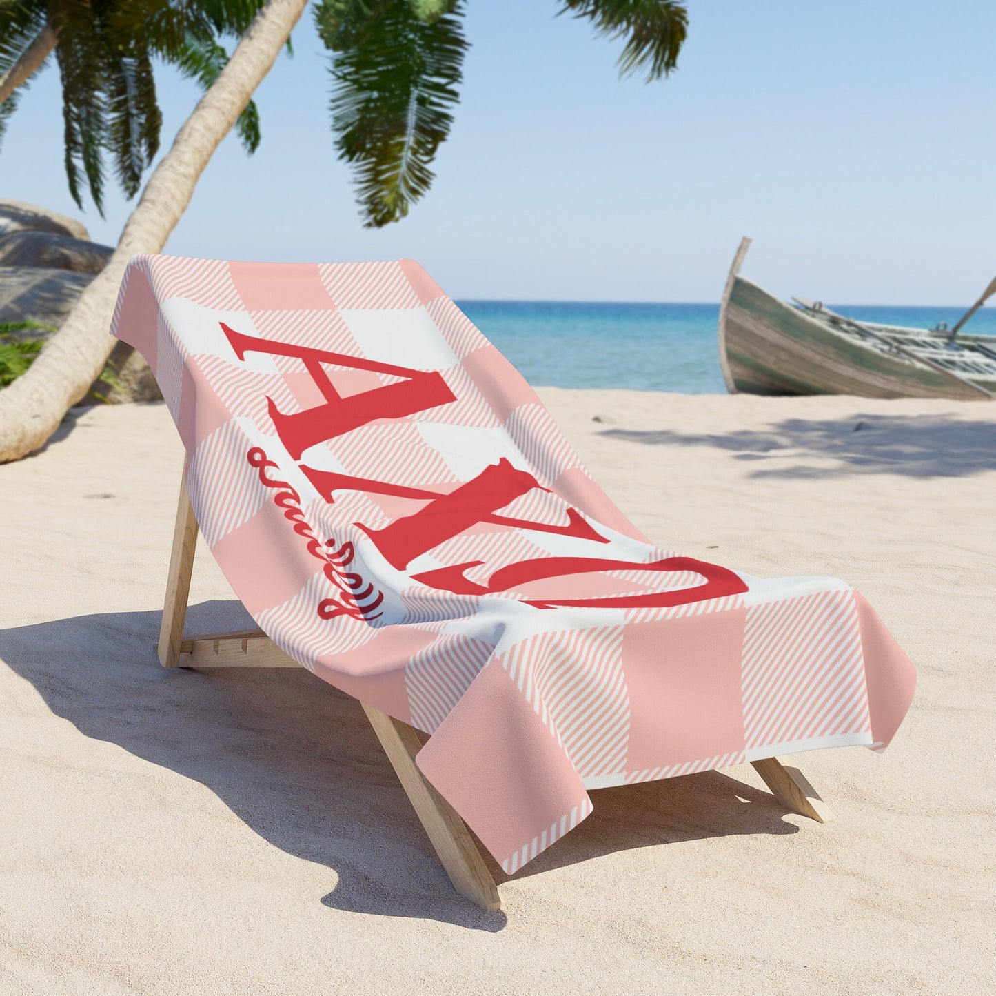 Alpha Chi Omega Personalized Checkered Beach Towel - Ivy Society