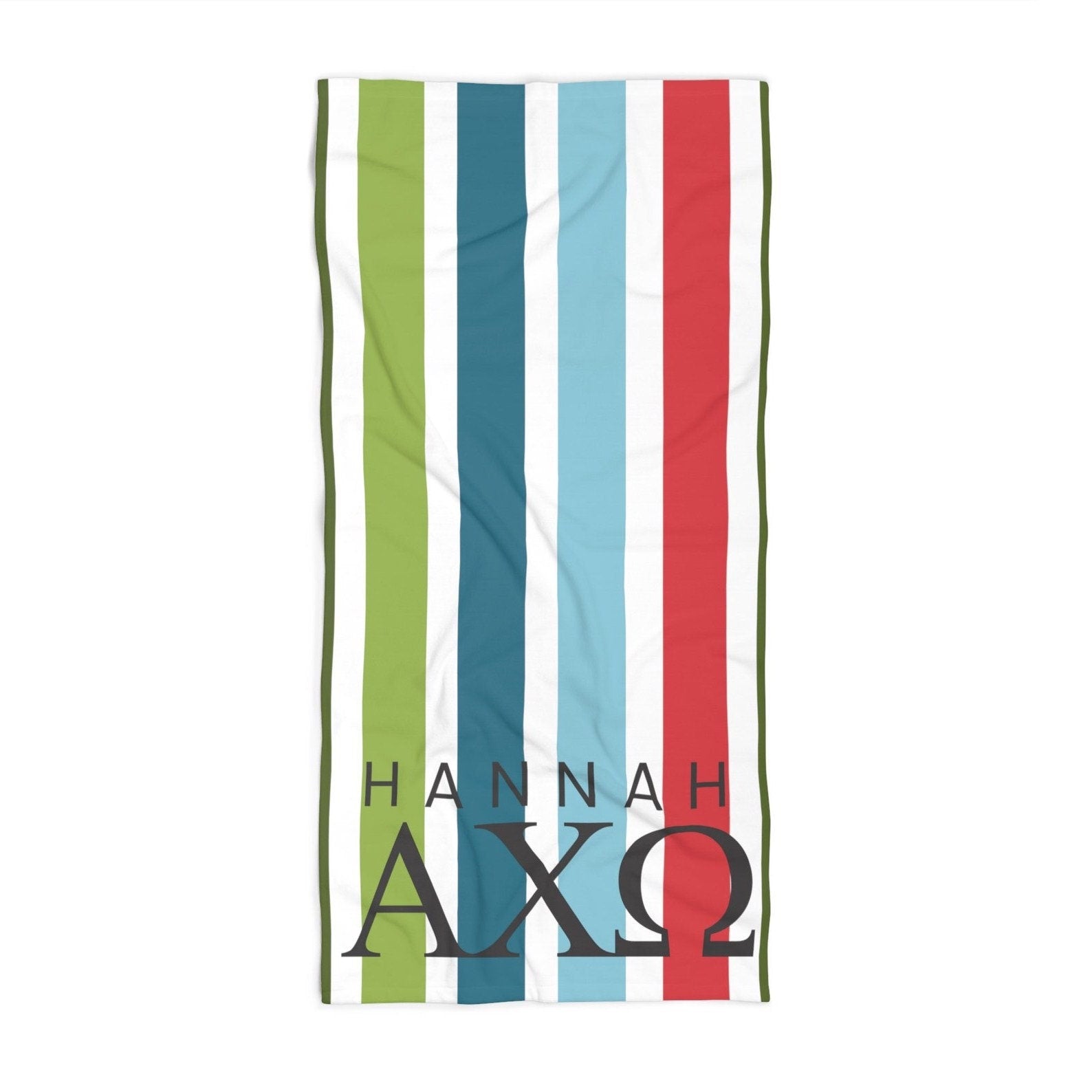 Alpha Chi Omega Personalized Stripe Beach Towel - Ivy Society