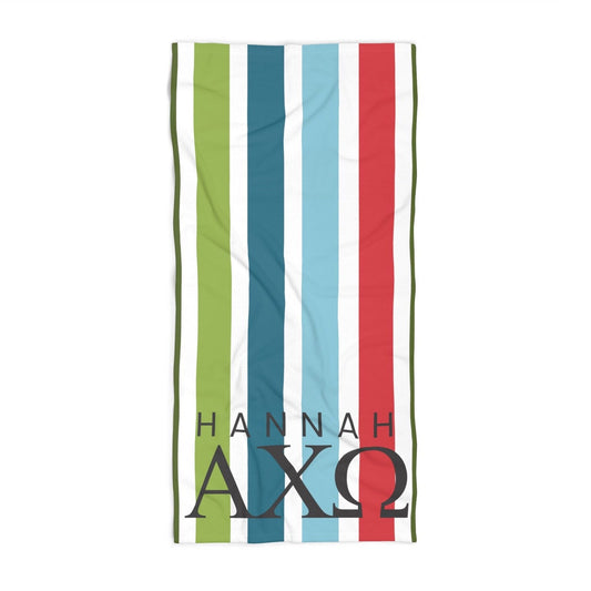 Alpha Chi Omega Personalized Stripe Beach Towel - Ivy Society