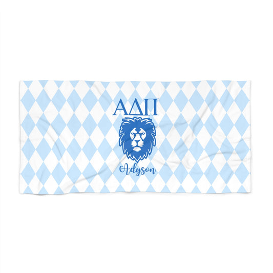 Alpha Delta Pi Personalized Lion Beach Towel - Ivy Society