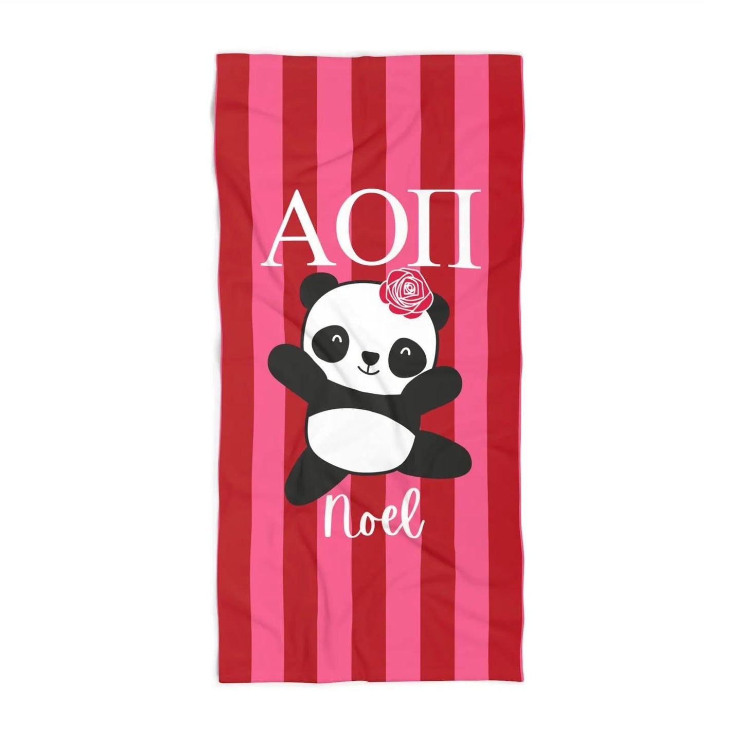 Alpha Omicron Pi Personalized Stripe Panda Beach Towel - Ivy Society