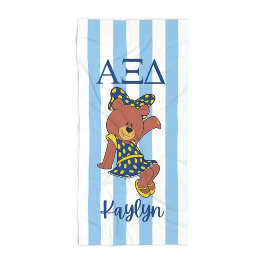 Alpha Xi Delta Personalized Bear Beach Towel - Ivy Society
