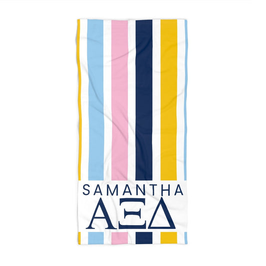 Alpha Xi Delta Personalized Stripe Beach Towel - Ivy Society