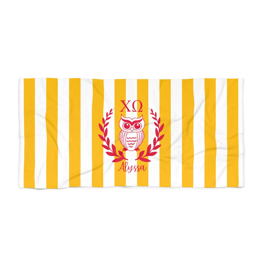 Chi Omega Personalized Owl Beach Towel - Ivy Society