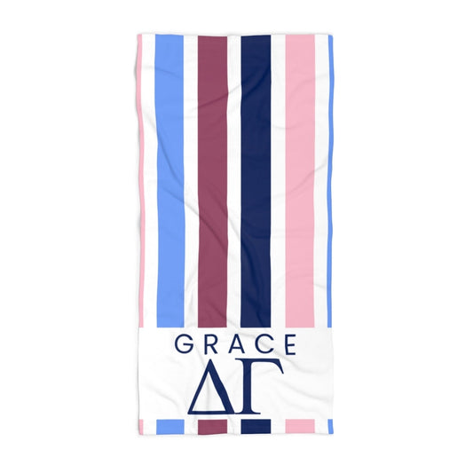 Delta Gamma Personalized Stripe Beach Towel - Ivy Society