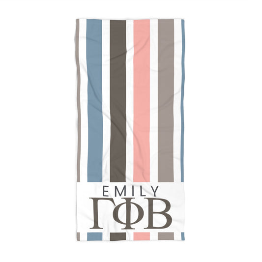 Gamma Phi Beta Personalized Stripe Beach Towel - Ivy Society