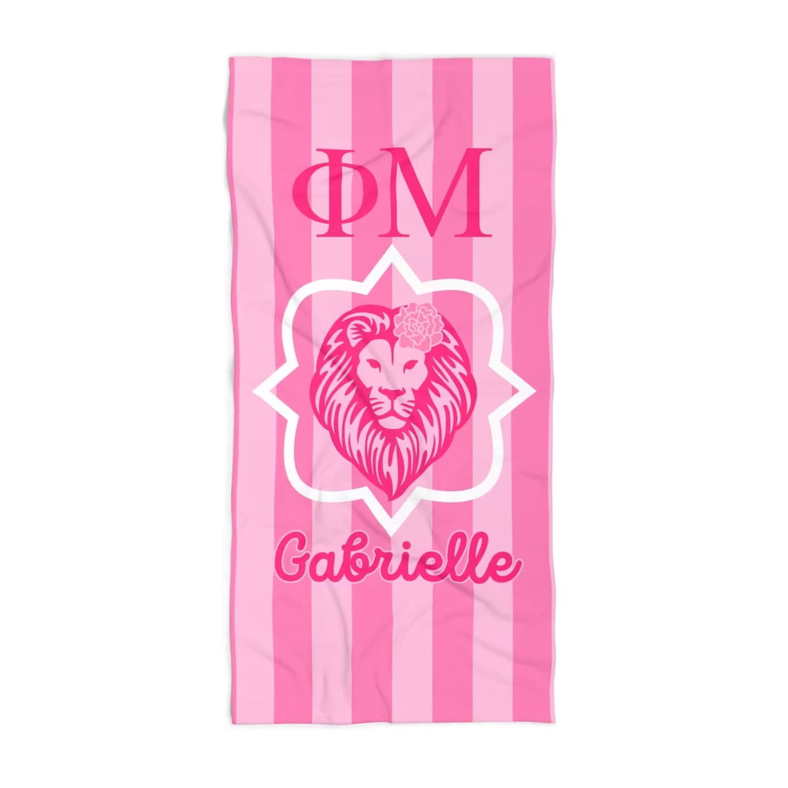 Phi Mu Personalized Lion Stripe Beach Towel - Ivy Society