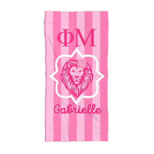 Phi Mu Personalized Lion Stripe Beach Towel - Ivy Society