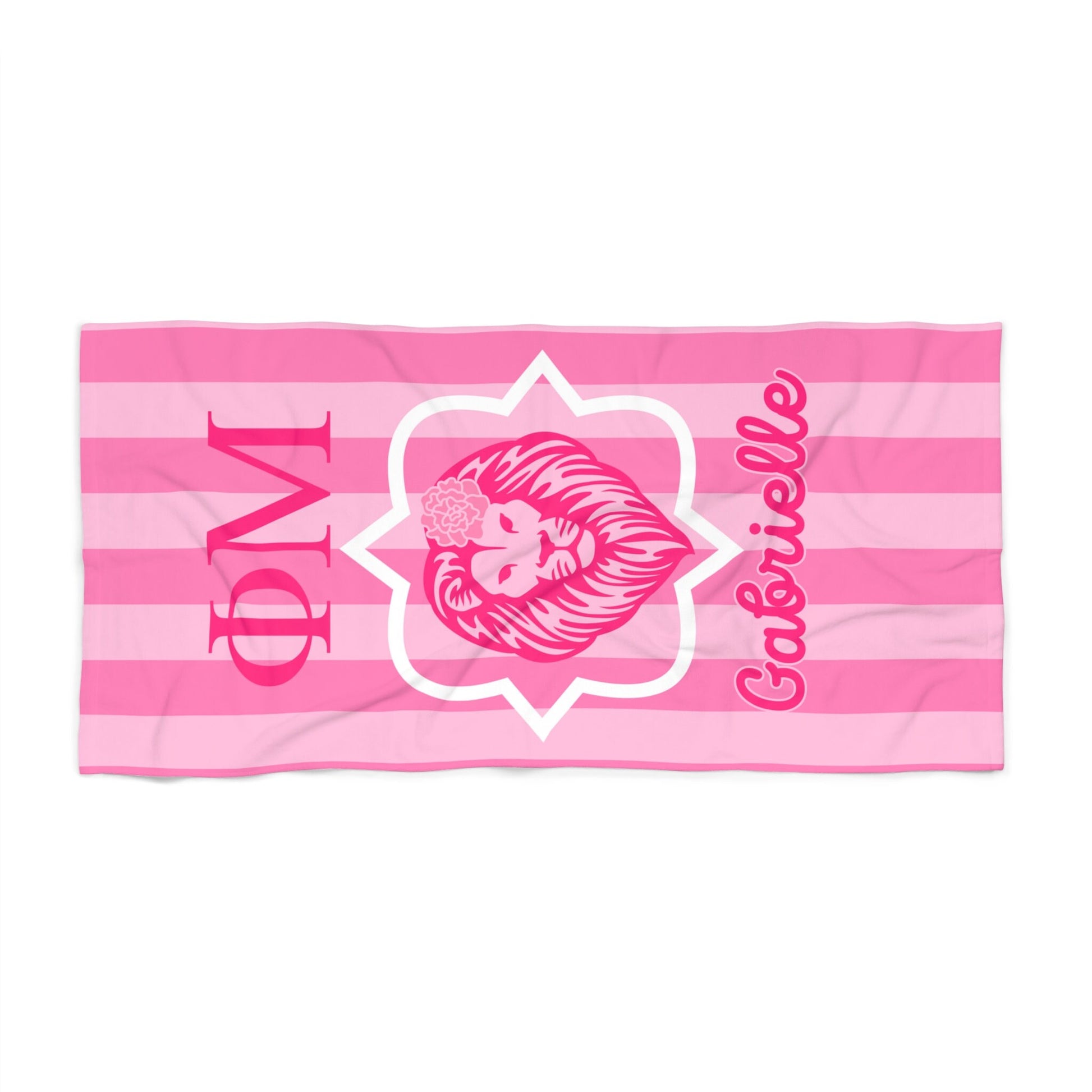 Phi Mu Personalized Lion Stripe Beach Towel - Ivy Society