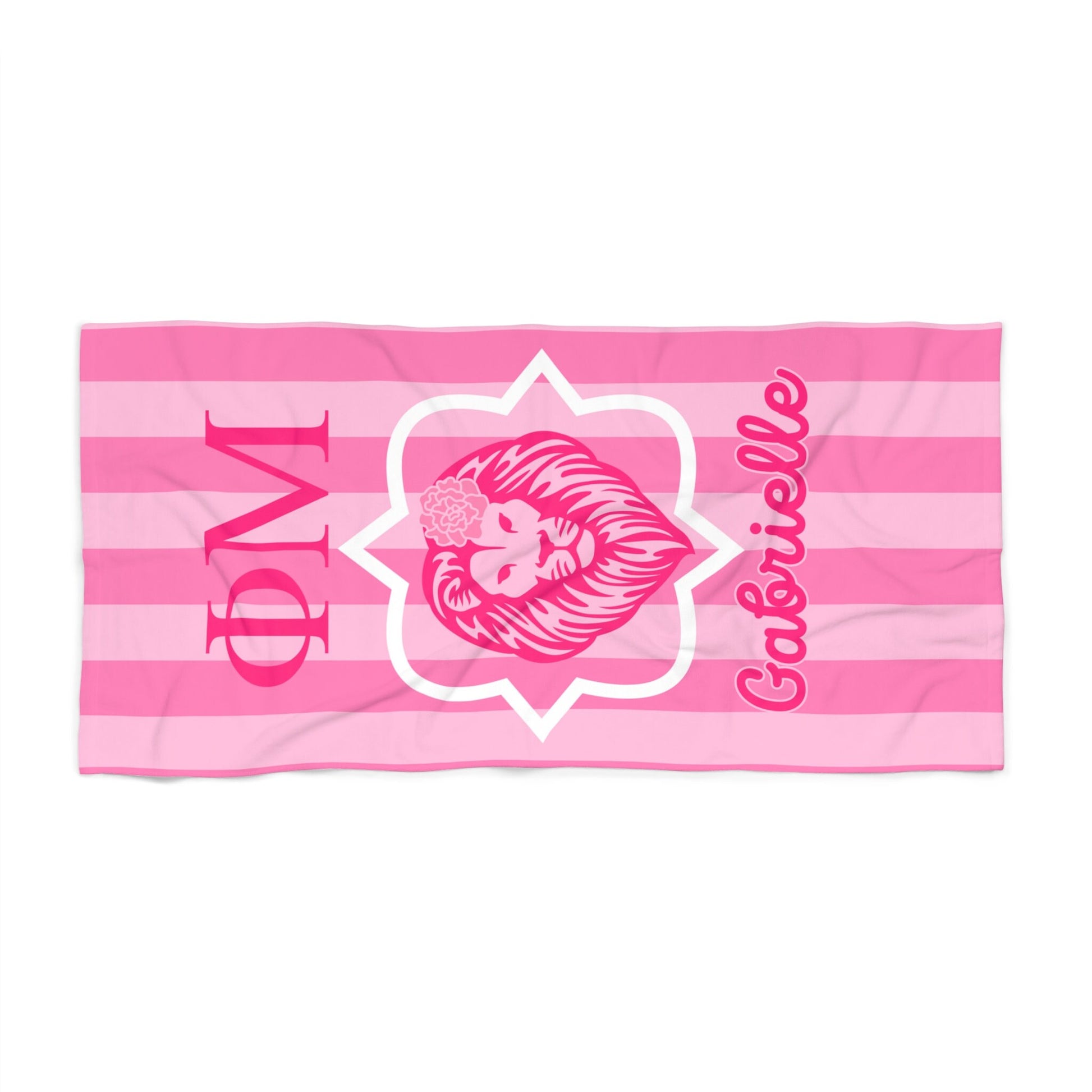 Phi Mu Personalized Lion Stripe Beach Towel - Ivy Society