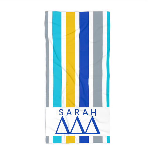 Tri Delta Personalized  Stripe Beach Towel - Ivy Society