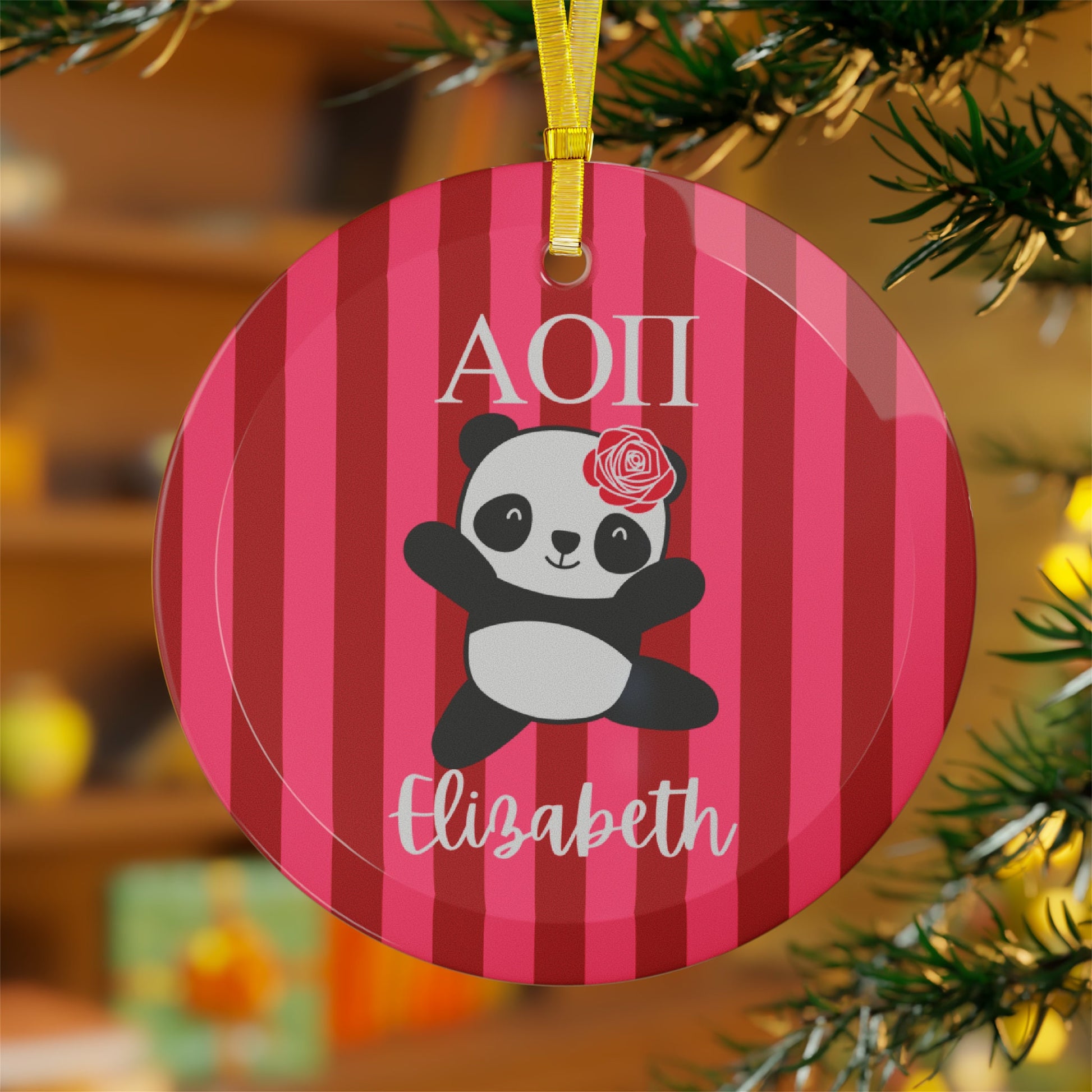 Alpha Omicron Pi Personalized Panda Ornament - Ivy Society